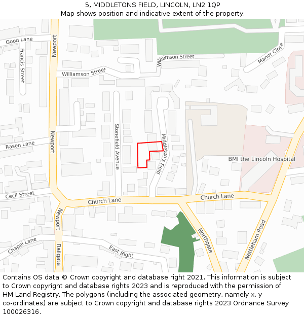 5, MIDDLETONS FIELD, LINCOLN, LN2 1QP: Location map and indicative extent of plot