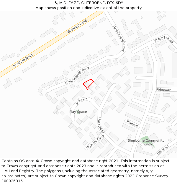 5, MIDLEAZE, SHERBORNE, DT9 6DY: Location map and indicative extent of plot