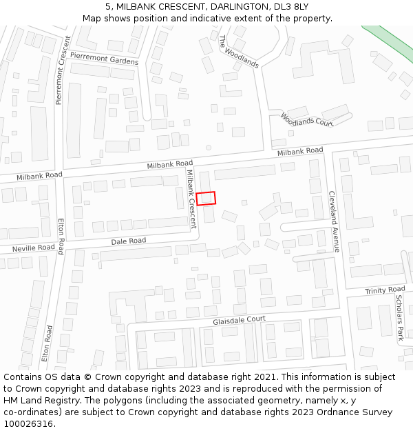 5, MILBANK CRESCENT, DARLINGTON, DL3 8LY: Location map and indicative extent of plot