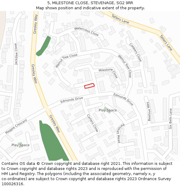 5, MILESTONE CLOSE, STEVENAGE, SG2 9RR: Location map and indicative extent of plot
