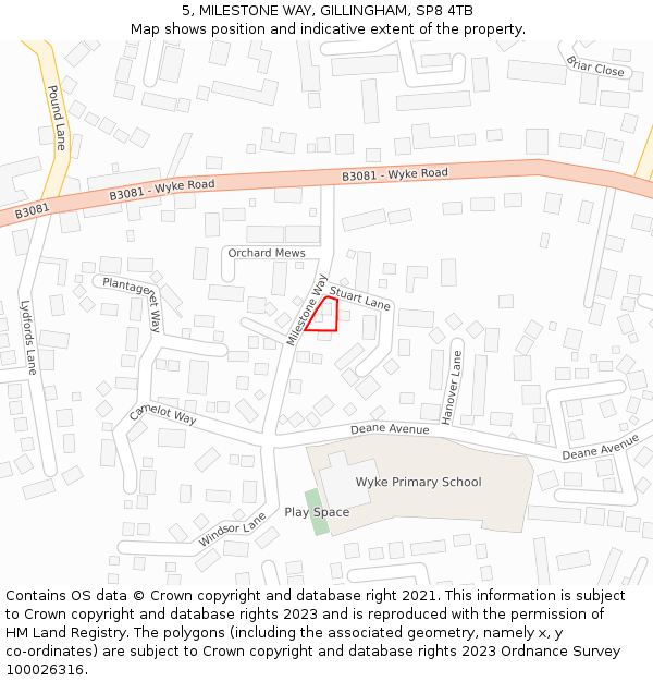 5, MILESTONE WAY, GILLINGHAM, SP8 4TB: Location map and indicative extent of plot