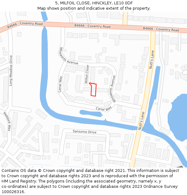 5, MILFOIL CLOSE, HINCKLEY, LE10 0DF: Location map and indicative extent of plot