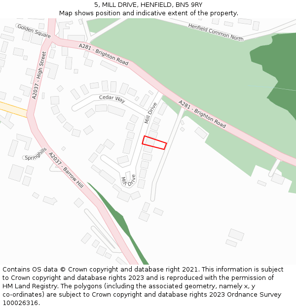 5, MILL DRIVE, HENFIELD, BN5 9RY: Location map and indicative extent of plot
