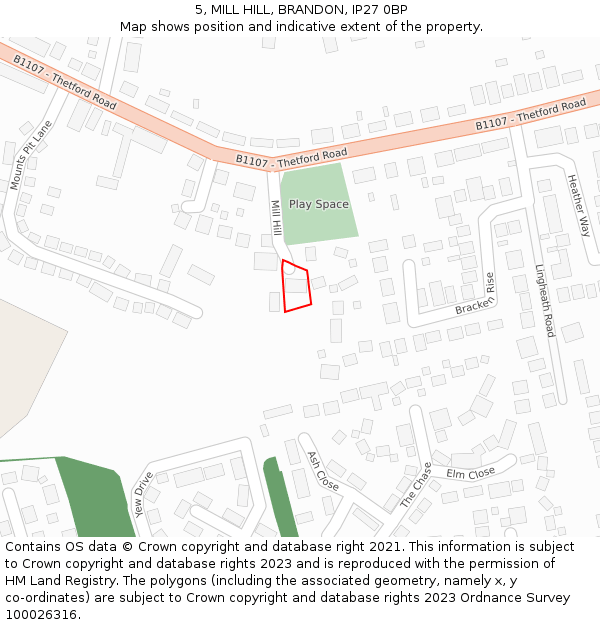 5, MILL HILL, BRANDON, IP27 0BP: Location map and indicative extent of plot