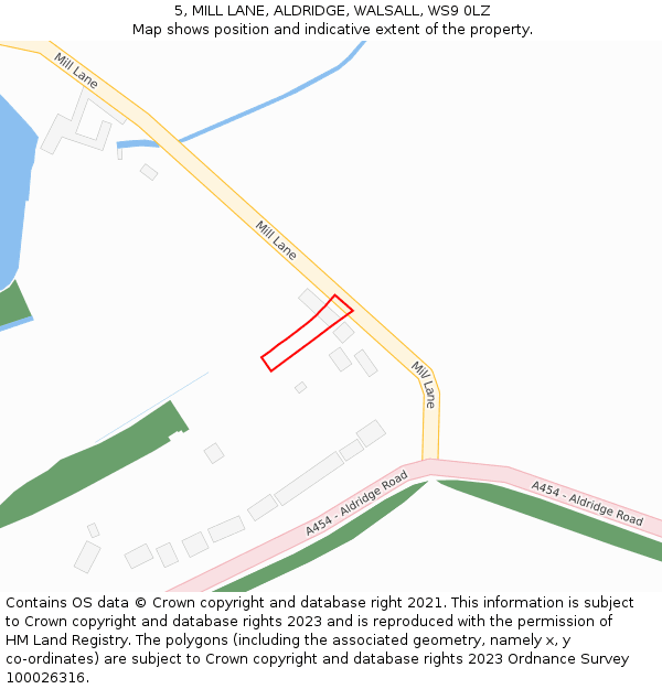 5, MILL LANE, ALDRIDGE, WALSALL, WS9 0LZ: Location map and indicative extent of plot