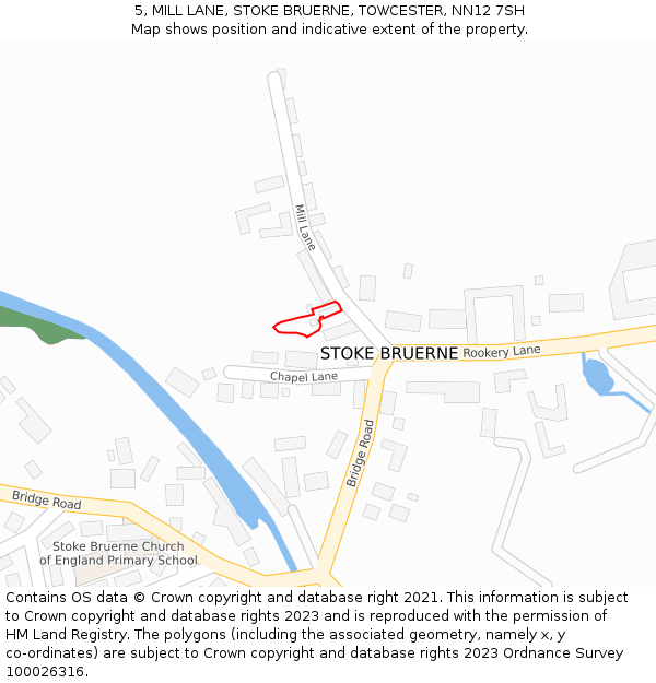 5, MILL LANE, STOKE BRUERNE, TOWCESTER, NN12 7SH: Location map and indicative extent of plot