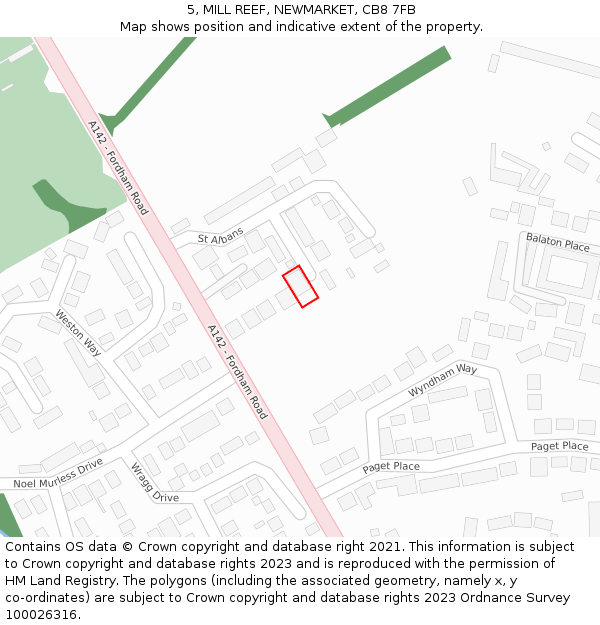 5, MILL REEF, NEWMARKET, CB8 7FB: Location map and indicative extent of plot