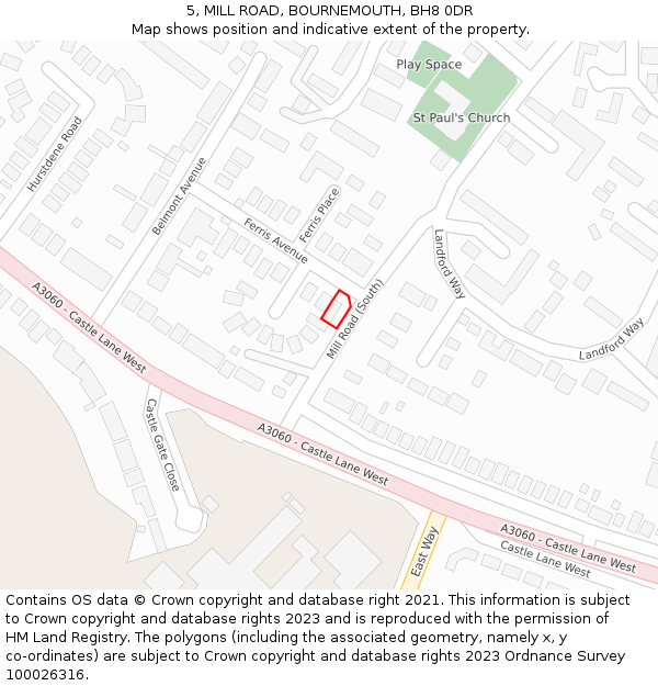5, MILL ROAD, BOURNEMOUTH, BH8 0DR: Location map and indicative extent of plot