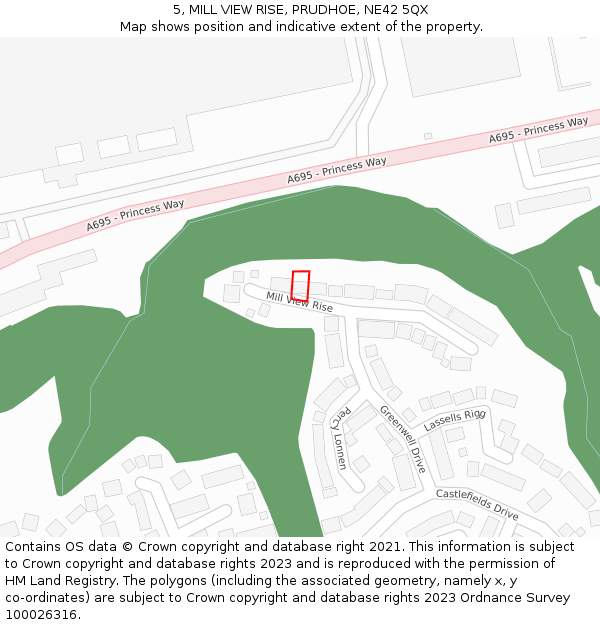 5, MILL VIEW RISE, PRUDHOE, NE42 5QX: Location map and indicative extent of plot