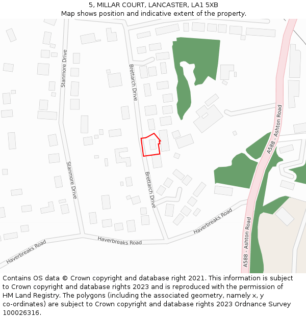 5, MILLAR COURT, LANCASTER, LA1 5XB: Location map and indicative extent of plot