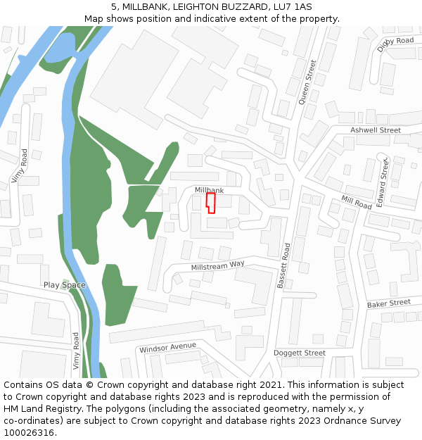 5, MILLBANK, LEIGHTON BUZZARD, LU7 1AS: Location map and indicative extent of plot