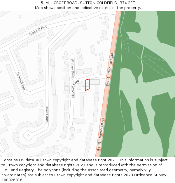5, MILLCROFT ROAD, SUTTON COLDFIELD, B74 2EE: Location map and indicative extent of plot