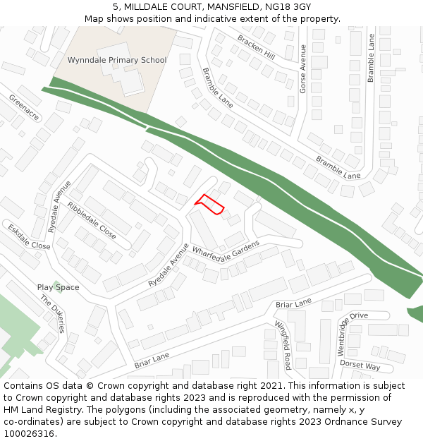 5, MILLDALE COURT, MANSFIELD, NG18 3GY: Location map and indicative extent of plot