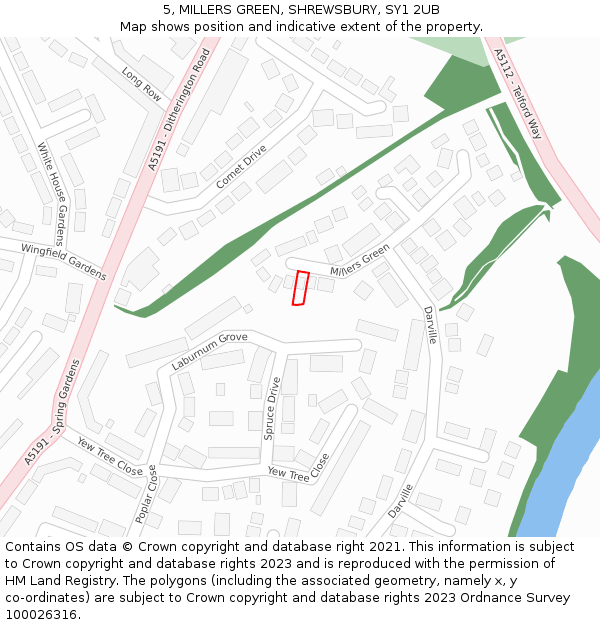 5, MILLERS GREEN, SHREWSBURY, SY1 2UB: Location map and indicative extent of plot