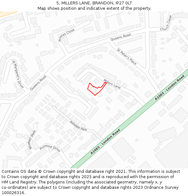 5, MILLERS LANE, BRANDON, IP27 0LT: Location map and indicative extent of plot