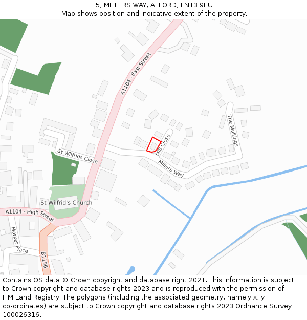 5, MILLERS WAY, ALFORD, LN13 9EU: Location map and indicative extent of plot