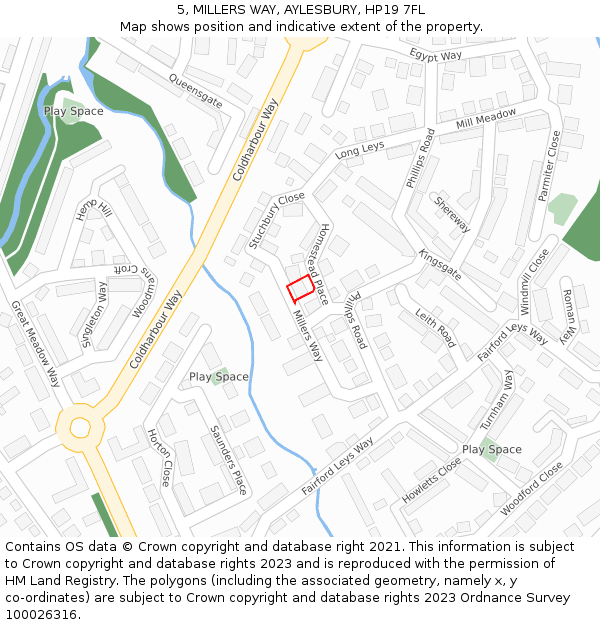 5, MILLERS WAY, AYLESBURY, HP19 7FL: Location map and indicative extent of plot