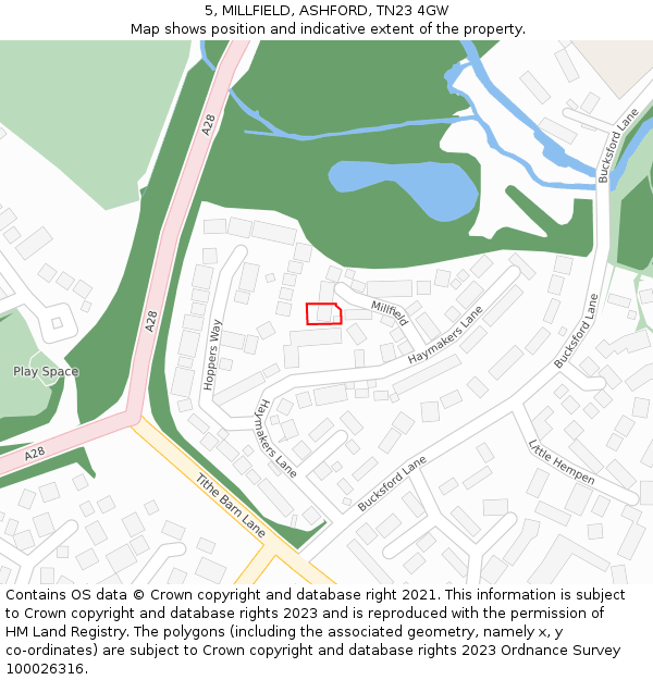 5, MILLFIELD, ASHFORD, TN23 4GW: Location map and indicative extent of plot