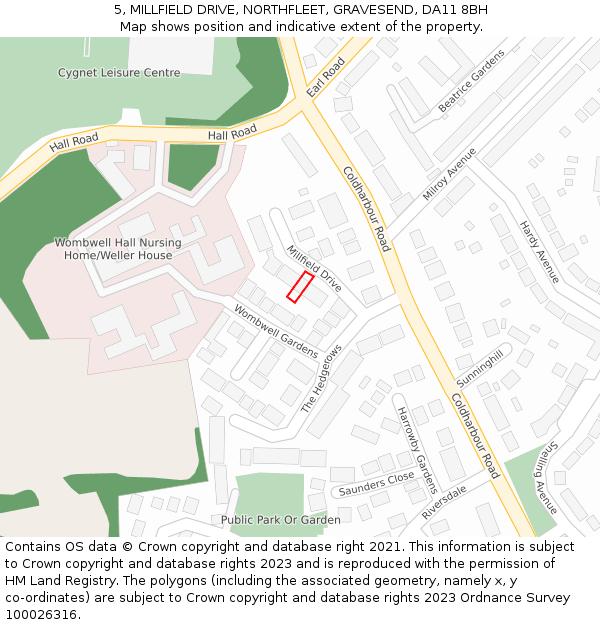 5, MILLFIELD DRIVE, NORTHFLEET, GRAVESEND, DA11 8BH: Location map and indicative extent of plot