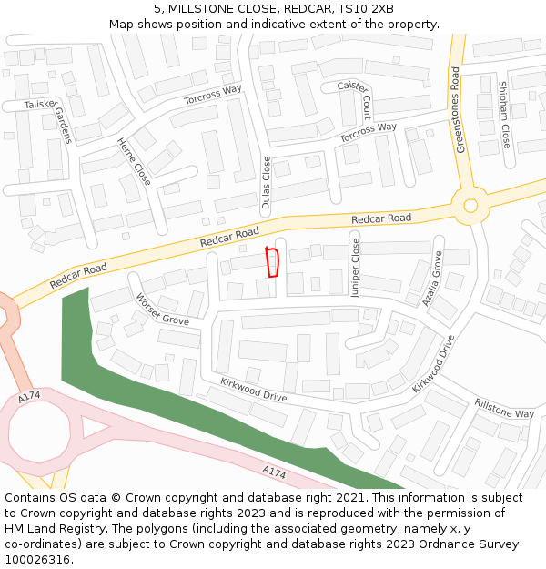 5, MILLSTONE CLOSE, REDCAR, TS10 2XB: Location map and indicative extent of plot