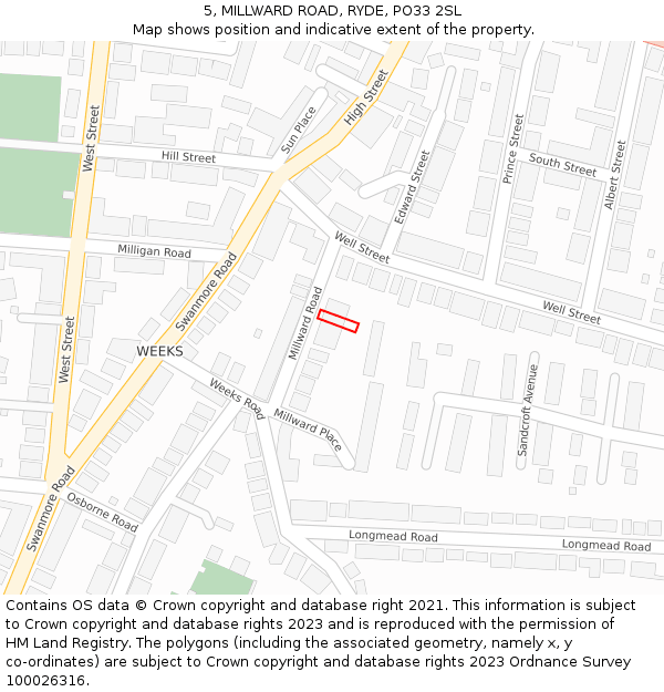 5, MILLWARD ROAD, RYDE, PO33 2SL: Location map and indicative extent of plot