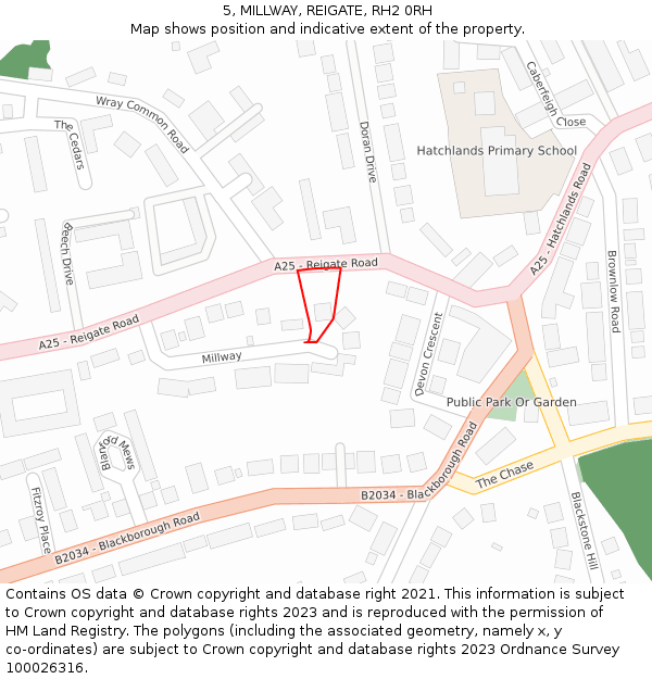 5, MILLWAY, REIGATE, RH2 0RH: Location map and indicative extent of plot