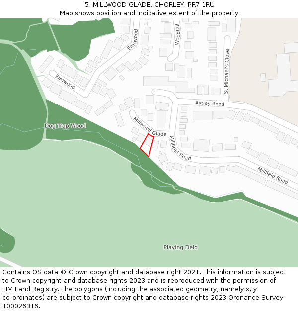 5, MILLWOOD GLADE, CHORLEY, PR7 1RU: Location map and indicative extent of plot