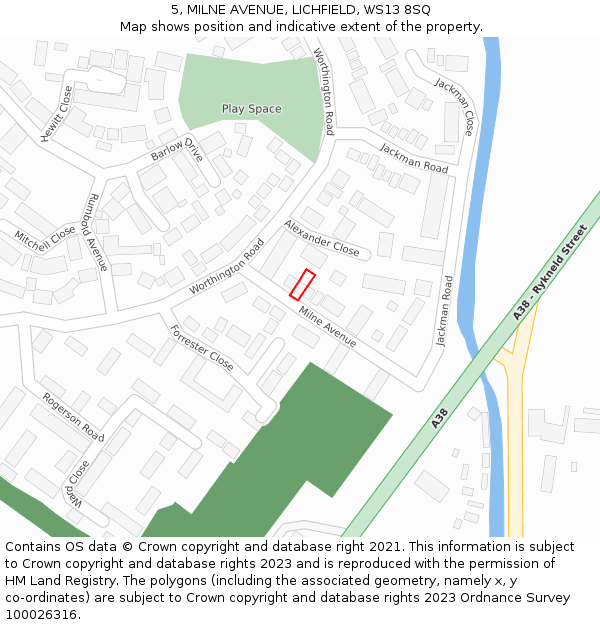5, MILNE AVENUE, LICHFIELD, WS13 8SQ: Location map and indicative extent of plot