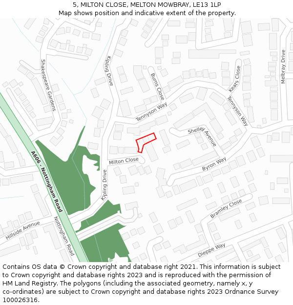 5, MILTON CLOSE, MELTON MOWBRAY, LE13 1LP: Location map and indicative extent of plot