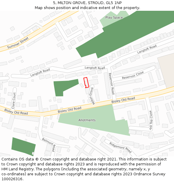 5, MILTON GROVE, STROUD, GL5 1NP: Location map and indicative extent of plot