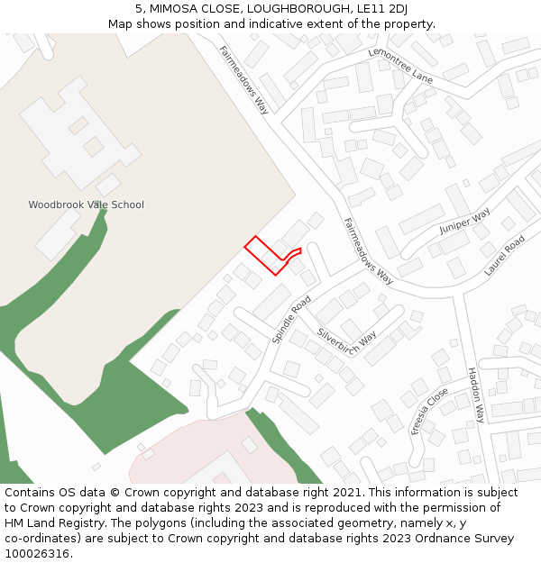 5, MIMOSA CLOSE, LOUGHBOROUGH, LE11 2DJ: Location map and indicative extent of plot