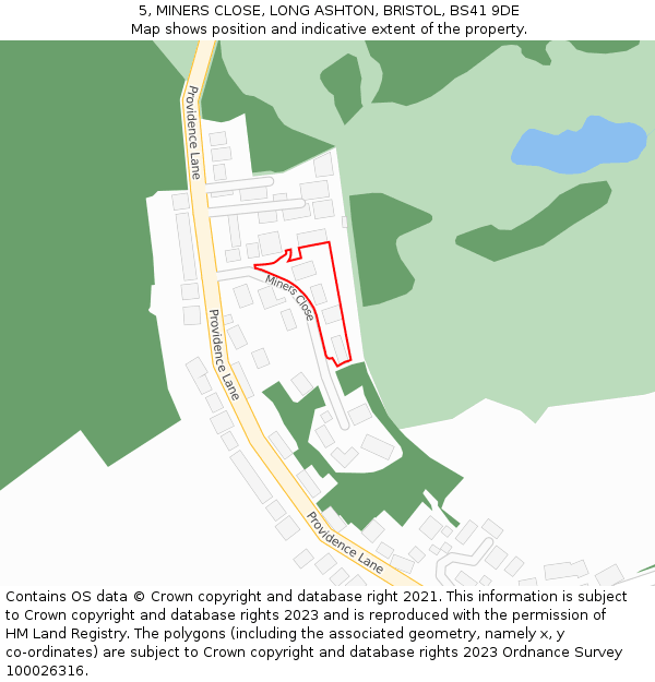 5, MINERS CLOSE, LONG ASHTON, BRISTOL, BS41 9DE: Location map and indicative extent of plot