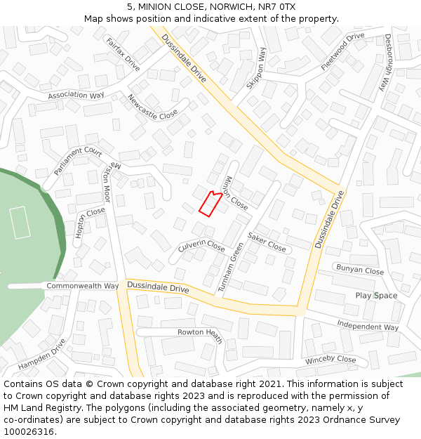 5, MINION CLOSE, NORWICH, NR7 0TX: Location map and indicative extent of plot