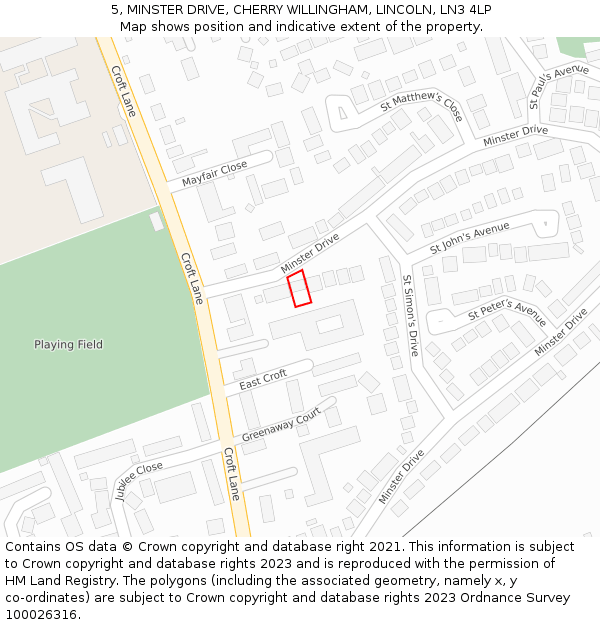 5, MINSTER DRIVE, CHERRY WILLINGHAM, LINCOLN, LN3 4LP: Location map and indicative extent of plot