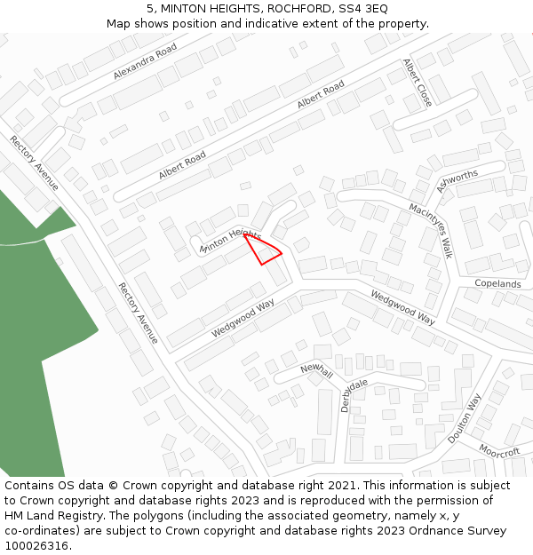 5, MINTON HEIGHTS, ROCHFORD, SS4 3EQ: Location map and indicative extent of plot