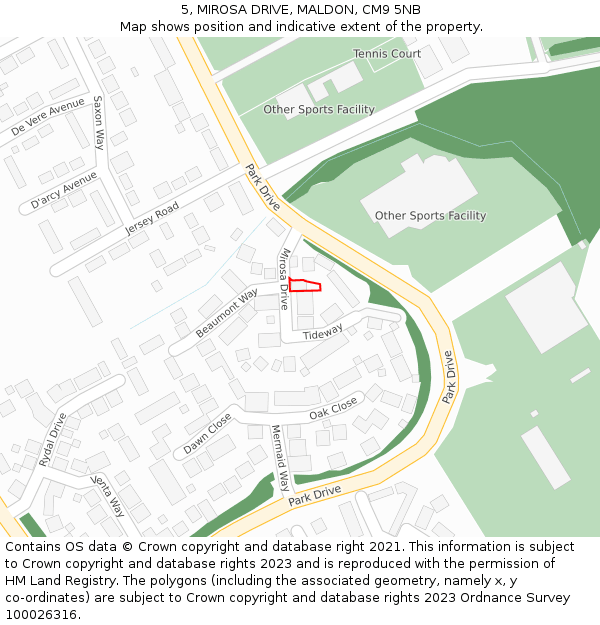 5, MIROSA DRIVE, MALDON, CM9 5NB: Location map and indicative extent of plot