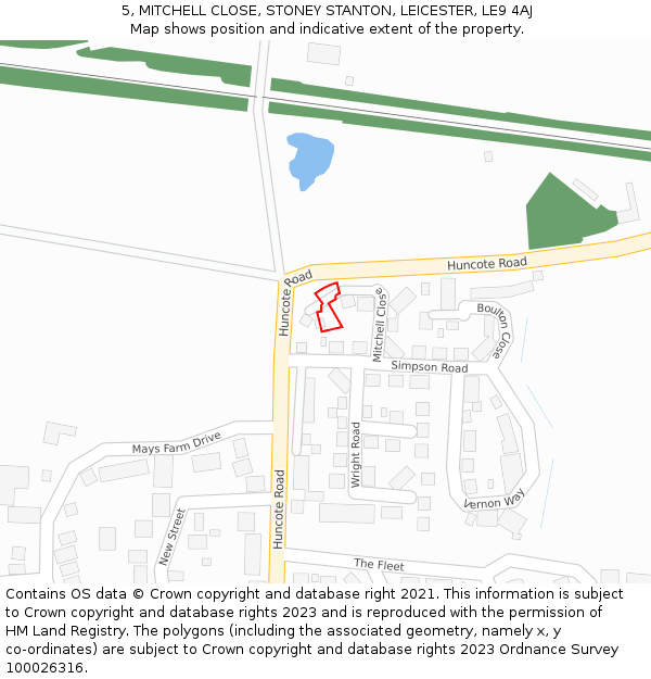 5, MITCHELL CLOSE, STONEY STANTON, LEICESTER, LE9 4AJ: Location map and indicative extent of plot