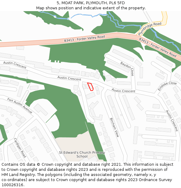 5, MOAT PARK, PLYMOUTH, PL6 5FD: Location map and indicative extent of plot