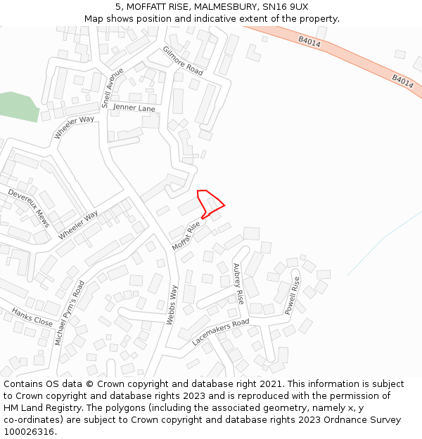 5, MOFFATT RISE, MALMESBURY, SN16 9UX: Location map and indicative extent of plot