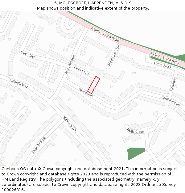 5, MOLESCROFT, HARPENDEN, AL5 3LS: Location map and indicative extent of plot