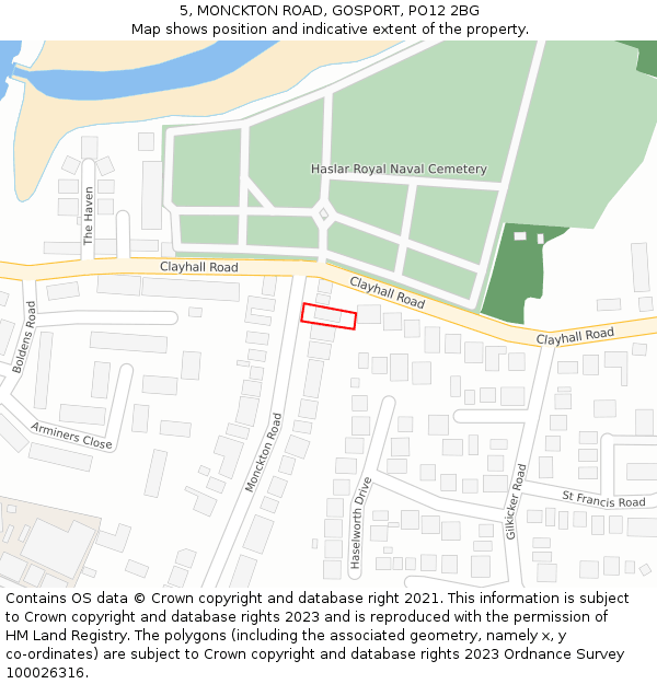 5, MONCKTON ROAD, GOSPORT, PO12 2BG: Location map and indicative extent of plot