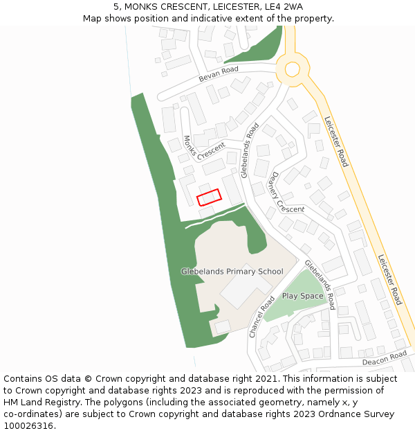 5, MONKS CRESCENT, LEICESTER, LE4 2WA: Location map and indicative extent of plot