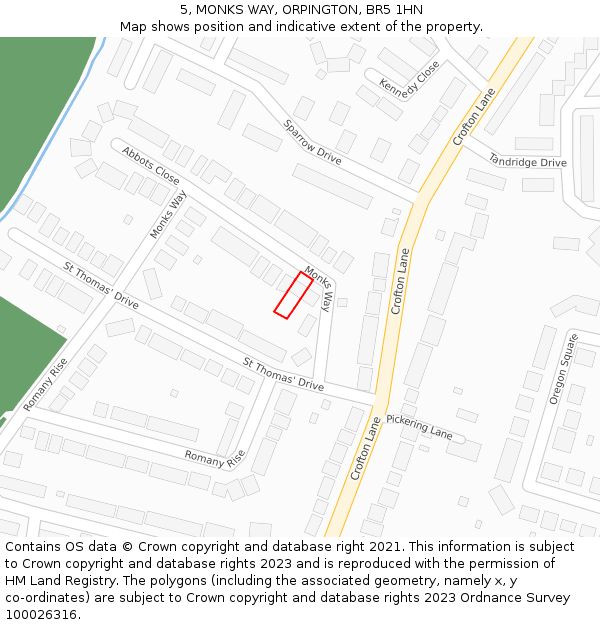 5, MONKS WAY, ORPINGTON, BR5 1HN: Location map and indicative extent of plot