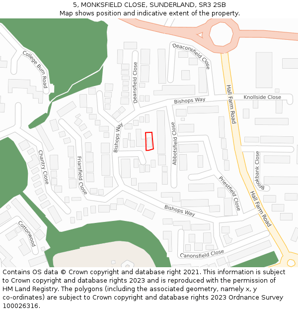 5, MONKSFIELD CLOSE, SUNDERLAND, SR3 2SB: Location map and indicative extent of plot