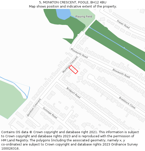 5, MONKTON CRESCENT, POOLE, BH12 4BU: Location map and indicative extent of plot