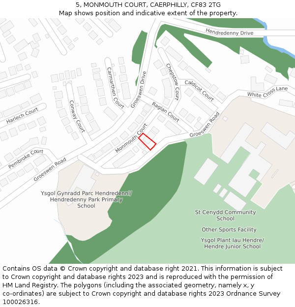 5, MONMOUTH COURT, CAERPHILLY, CF83 2TG: Location map and indicative extent of plot