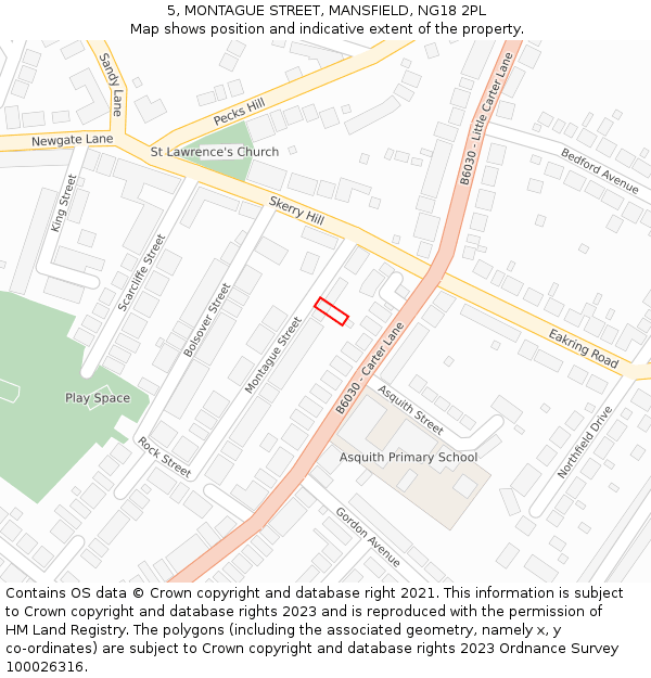 5, MONTAGUE STREET, MANSFIELD, NG18 2PL: Location map and indicative extent of plot