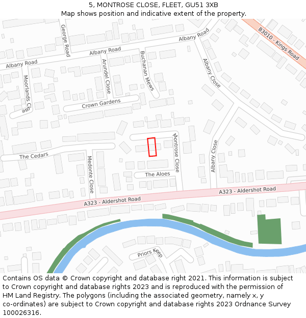 5, MONTROSE CLOSE, FLEET, GU51 3XB: Location map and indicative extent of plot