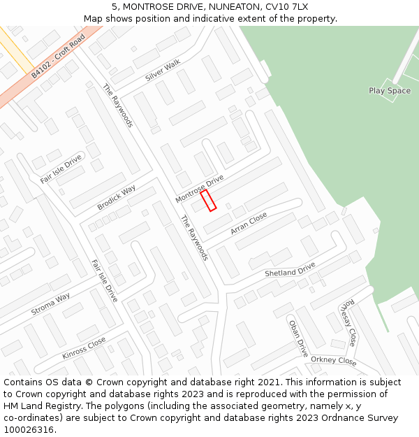 5, MONTROSE DRIVE, NUNEATON, CV10 7LX: Location map and indicative extent of plot