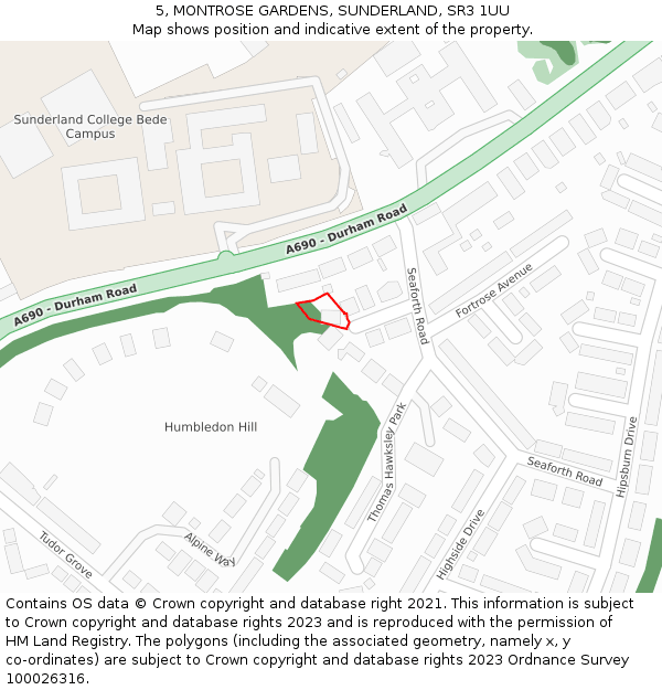 5, MONTROSE GARDENS, SUNDERLAND, SR3 1UU: Location map and indicative extent of plot